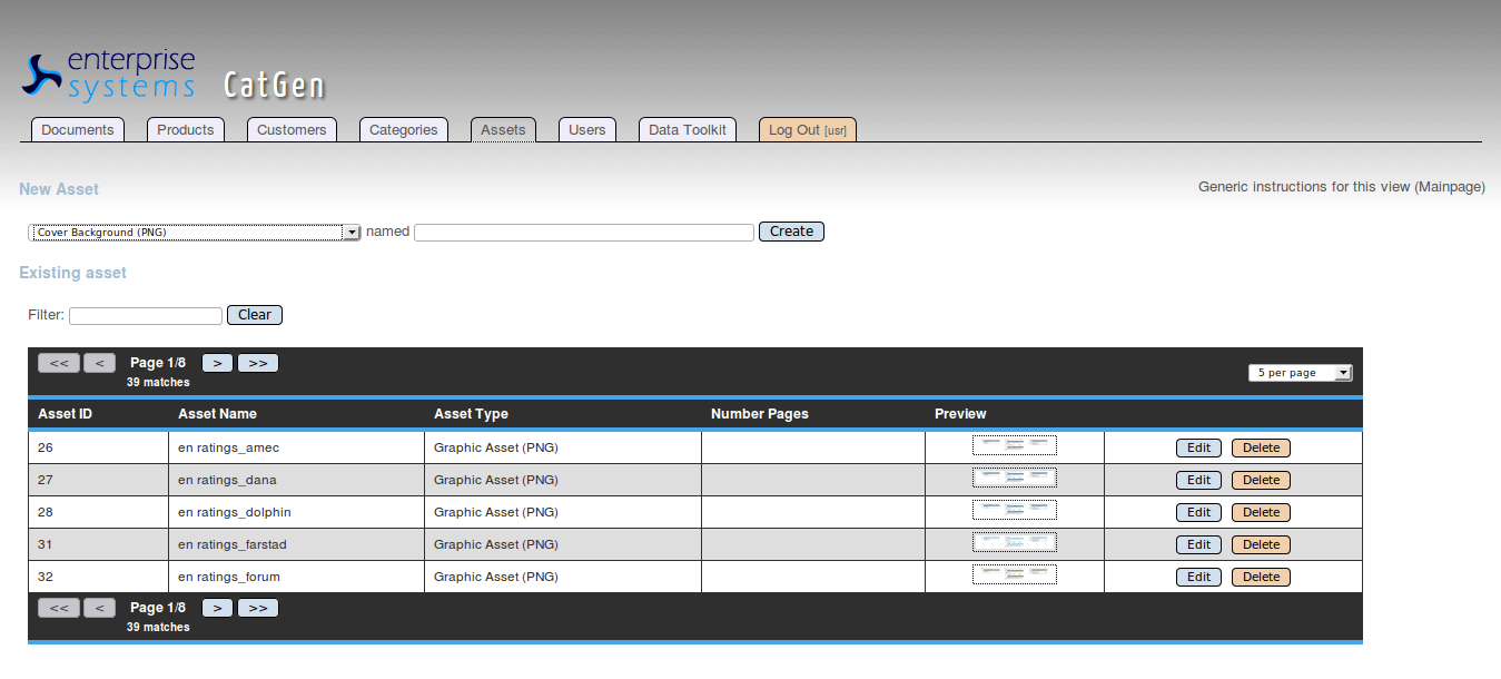 Screenshot of the asset management section