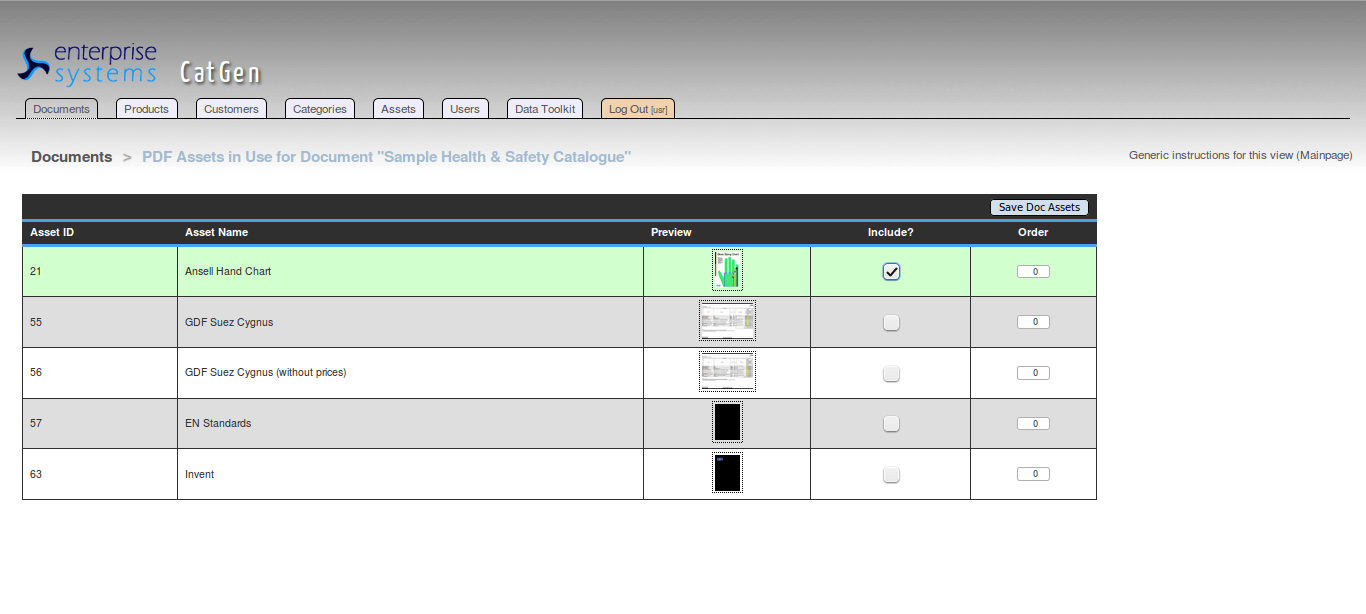 Screenshot of document asset assignment controls